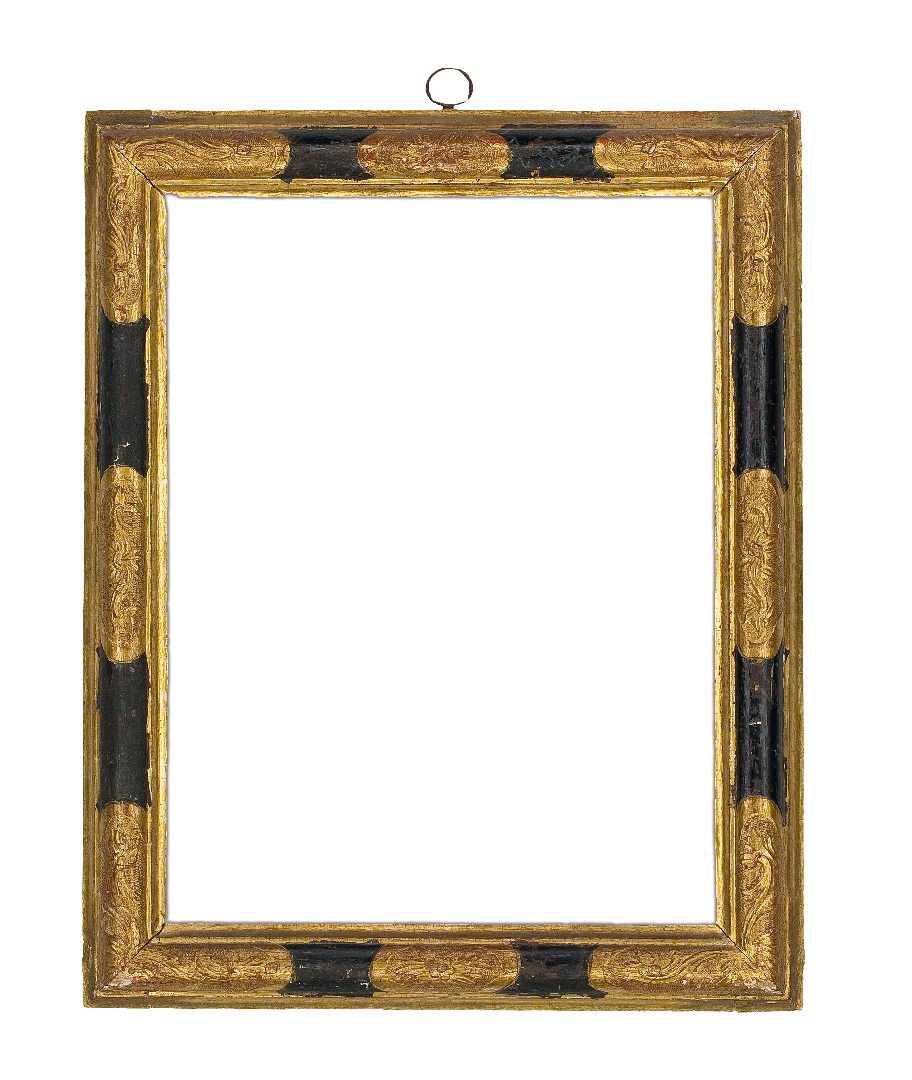 Spanish 18th Century  Parcel Gilt Sgrafitto  Black Frame